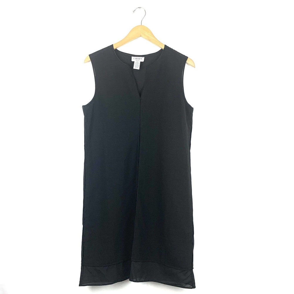 carmen marc valvo black sleeveless sheath dress medium